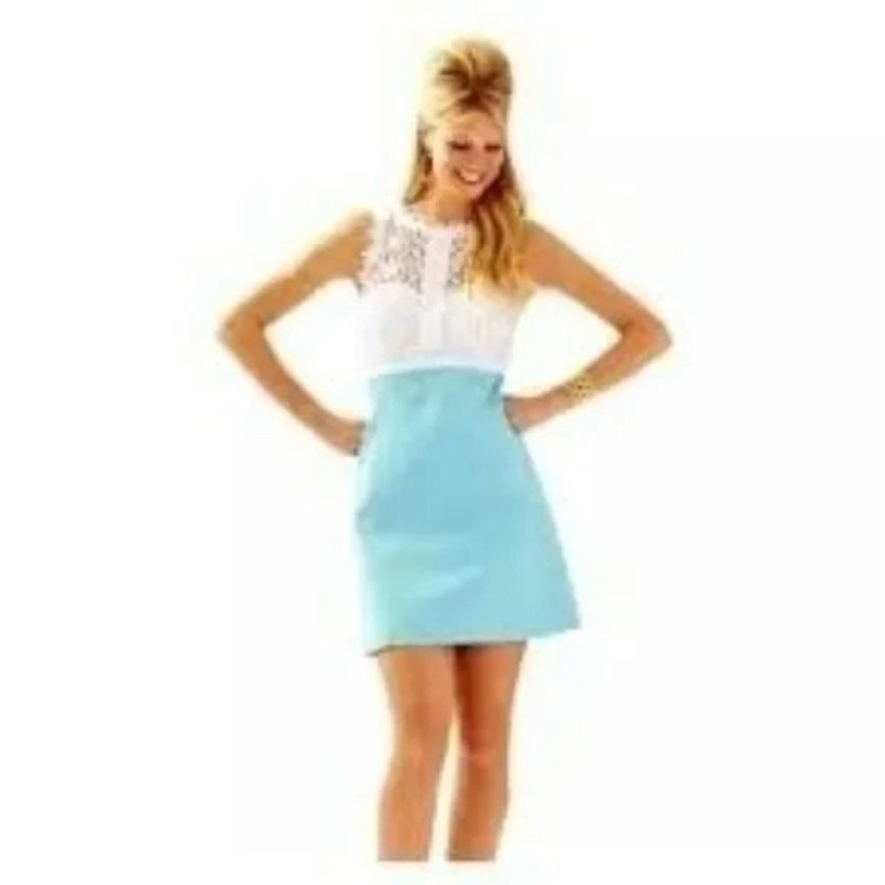 Lilly Pulitzer Crochet Lace Breakers Shift Dress in Breakwater Blue 8 Fits 6 - Picture 2 of 10